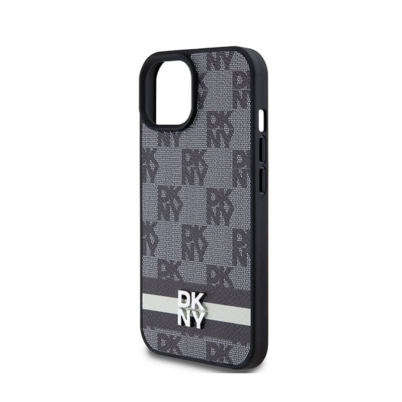 DKNY Leather Checkered Mono Pattern & Printed Stripes - iPhone 15 Plus / 14 Plus Case (black) 6