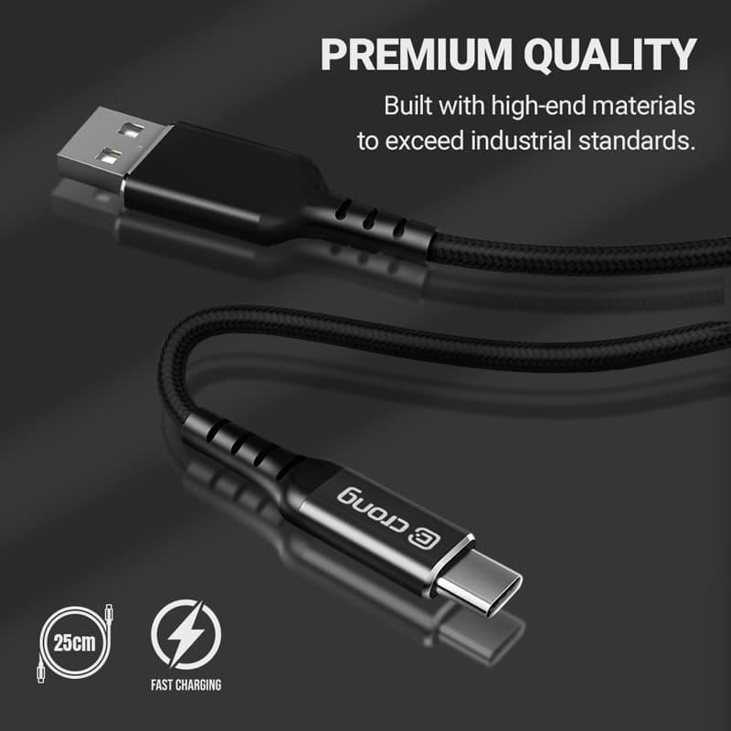Crong Armor Link - 60W PD 3A USB-C to USB-C Cable 25cm (Black) 4