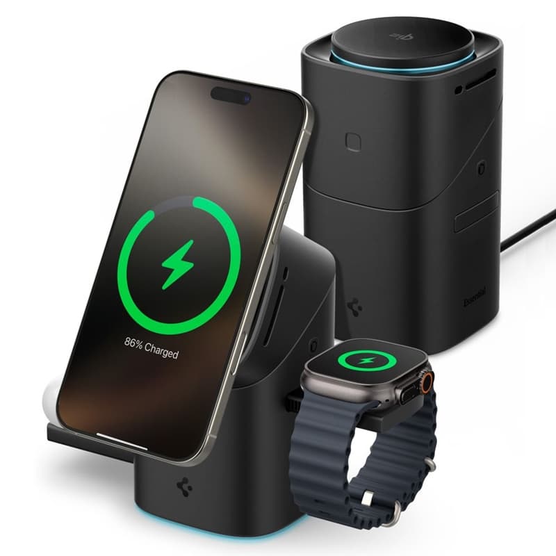Spigen Essential EF223MS Qi2 Rotary Magnetic - 3-in-1 MagSafe Inductive Charger for iPhone, AirPods, and Apple Watch 15W (Black) 1