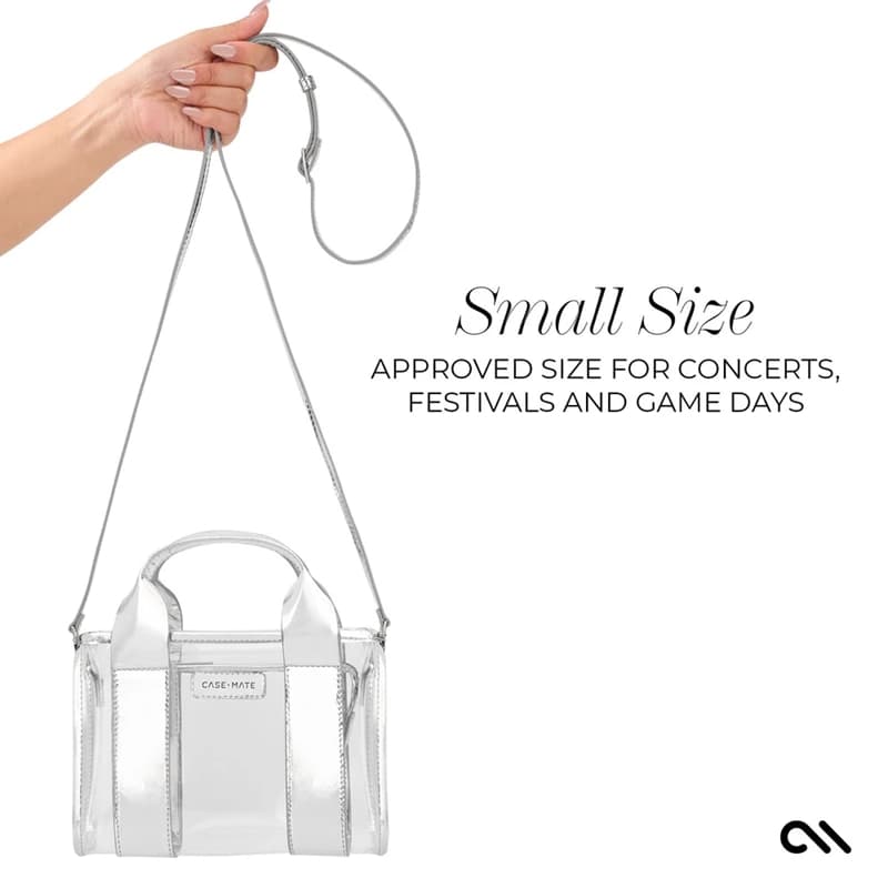 Case-Mate Micro Tote Bag - Waterproof Shoulder Bag (Silver Chrome/Clear) 2