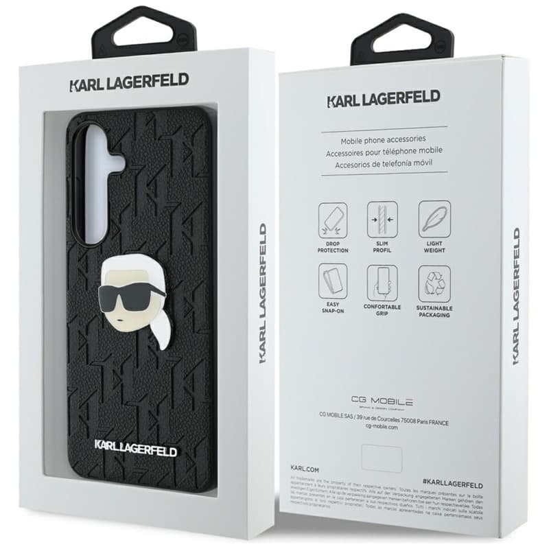Karl Lagerfeld Leather Monogram Pin Logo Karl Head - Case for Samsung Galaxy S25 (Black) 8