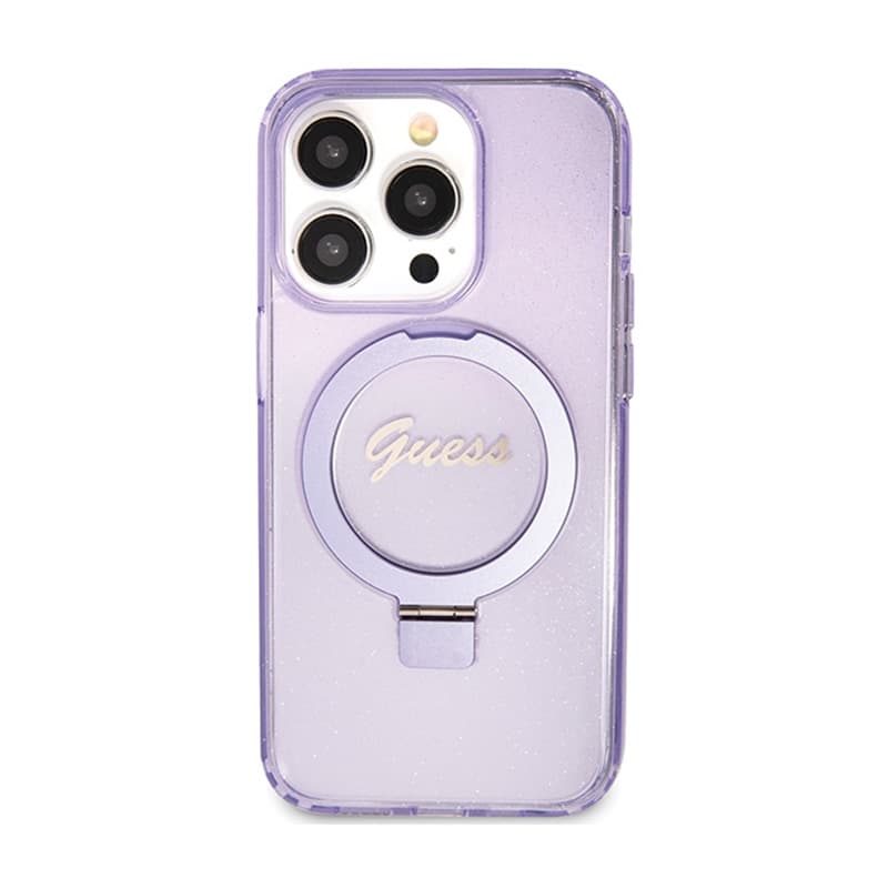 Guess Ring Stand Script Glitter MagSafe - iPhone 15 Pro Case (Purple) 3