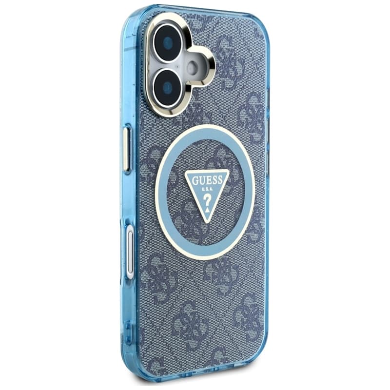 Guess IML Metal Glitter 4G Circle Triangle MagSafe - Case for iPhone 16 (blue) 4