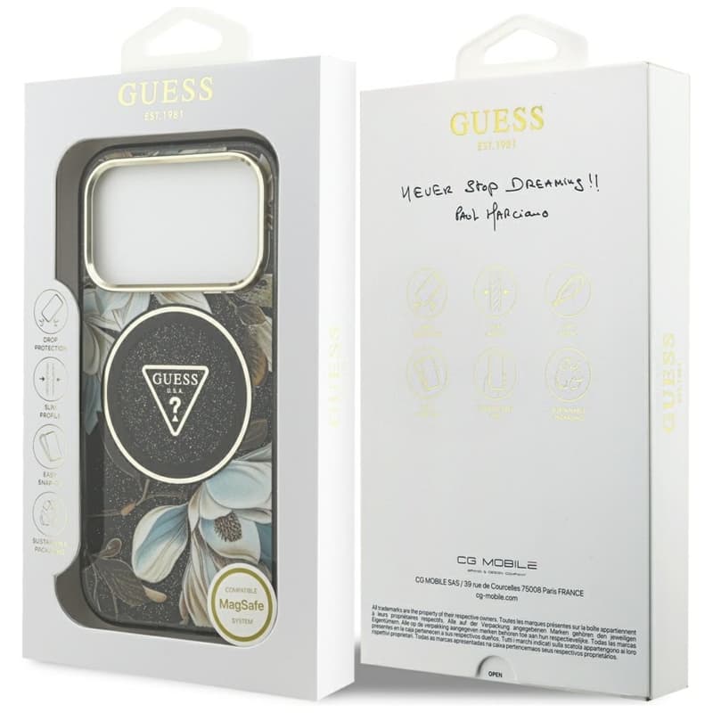 Guess IML Glitter Flowers Triangle MagSafe - Case iPhone 17 Pro (black) 8