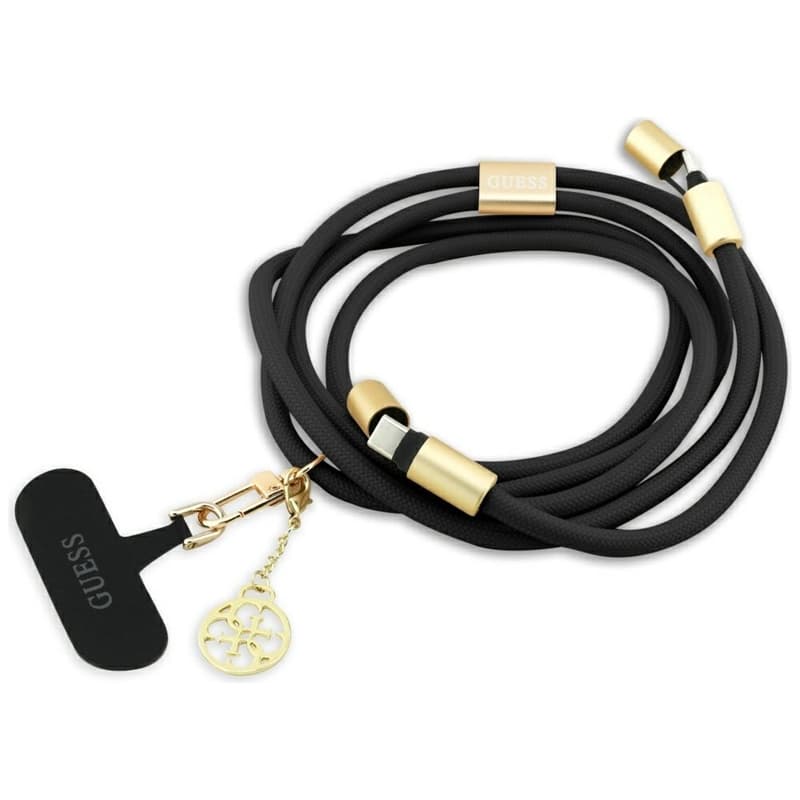 Guess Crossbody Strap 4G Charm - Universal Phone Strap / USB-C to USB-C Cable 1.5m (Black)