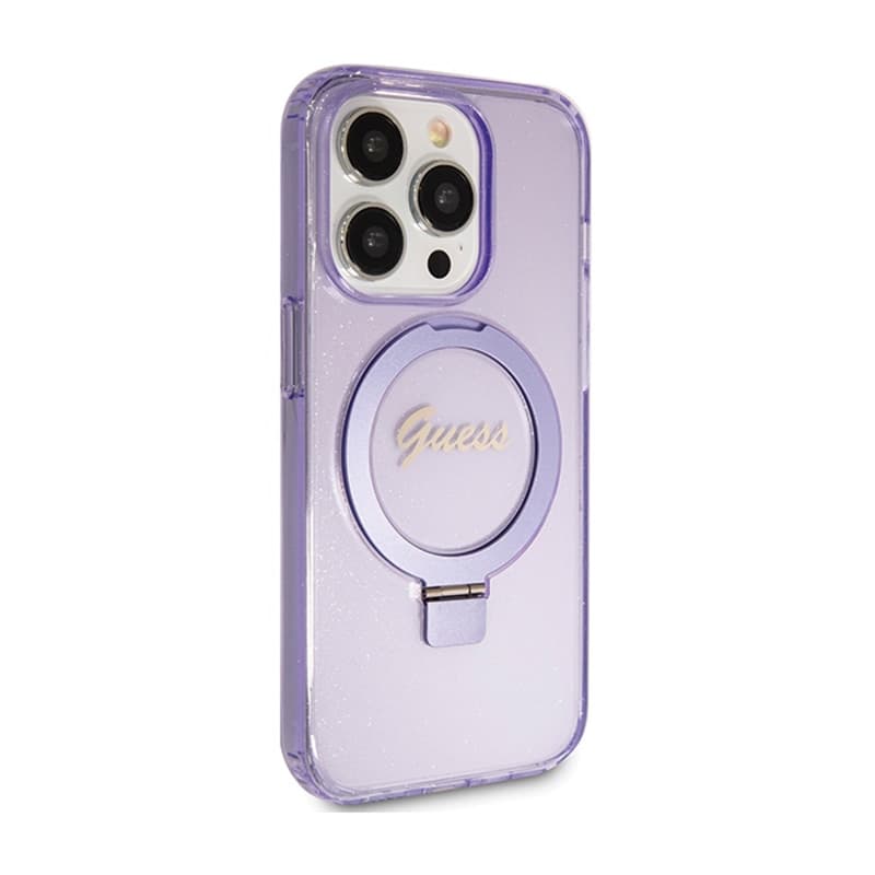 Guess Ring Stand Script Glitter MagSafe - iPhone 15 Pro Case (Purple) 4