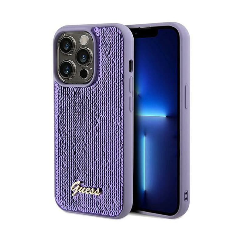 Guess Sequin Script Metal - Case for iPhone 14 Pro (purple) 1