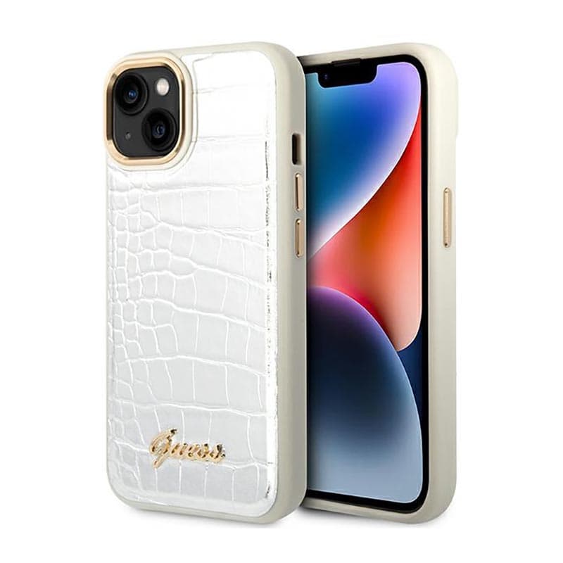 Guess Croco Collection - Case for iPhone 14 Plus (Silver) 1