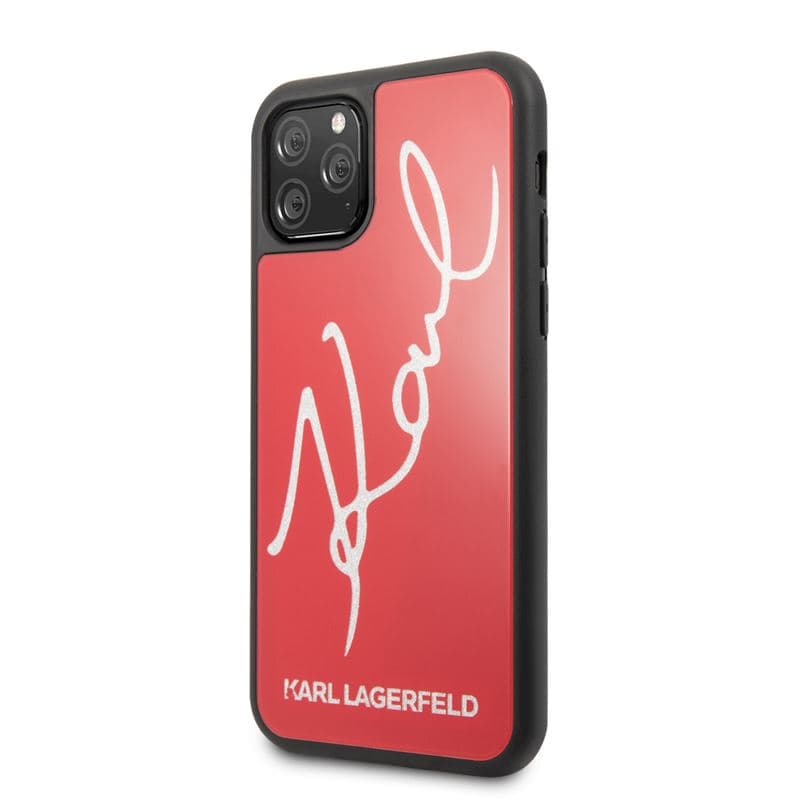 Karl Lagerfeld Double Layers Tempered Glass Signature Glitter Case for iPhone 11 Pro (Red) 2