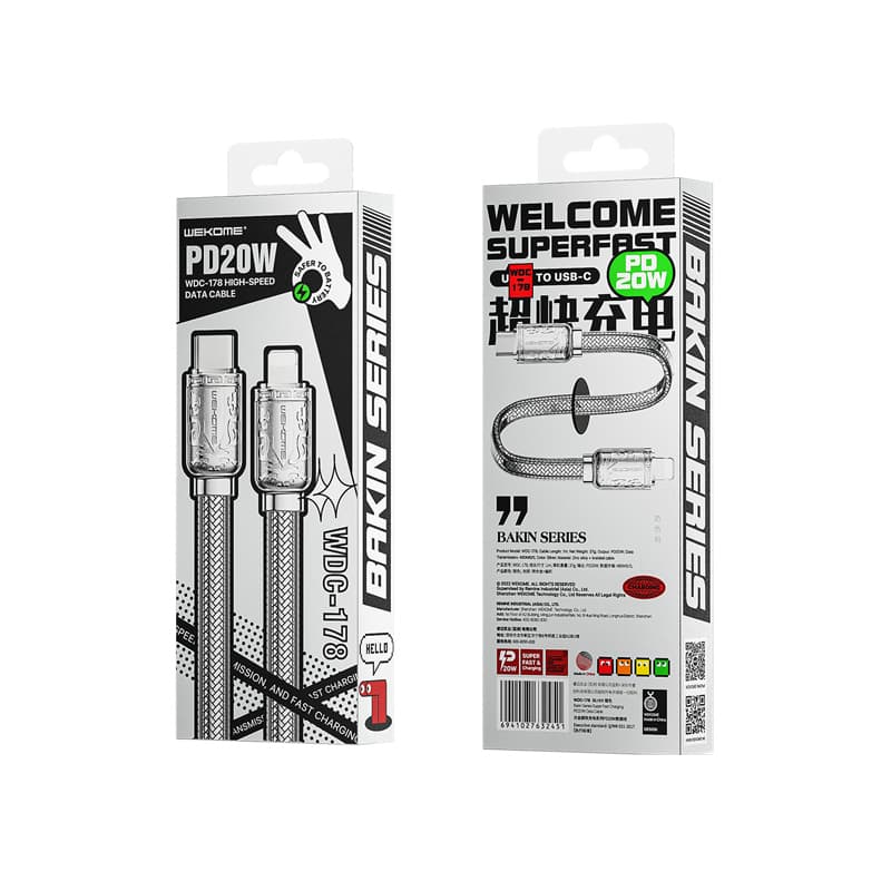 WEKOME WDC-178 Bakin Series - USB-C to Lightning Fast Charging PD connection cable 20W Fast Charging 1 m (Silver) 3