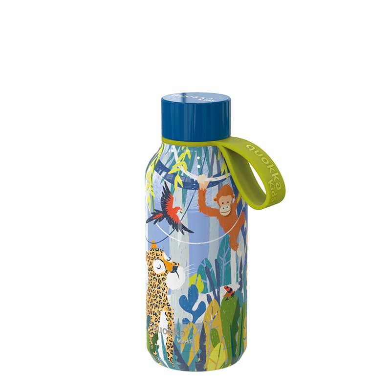 Quokka Solid Kids with strap - 330 ml stainless steel thermal bottle with strap (Jungle) 1
