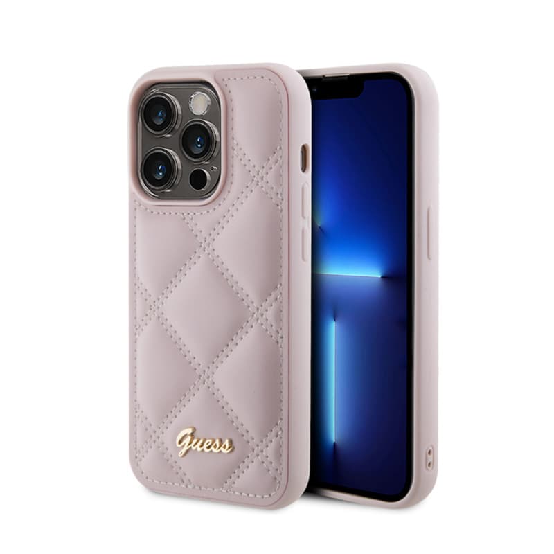 Guess Quilted Metal Logo - Case for iPhone 15 Pro (Pink) 1