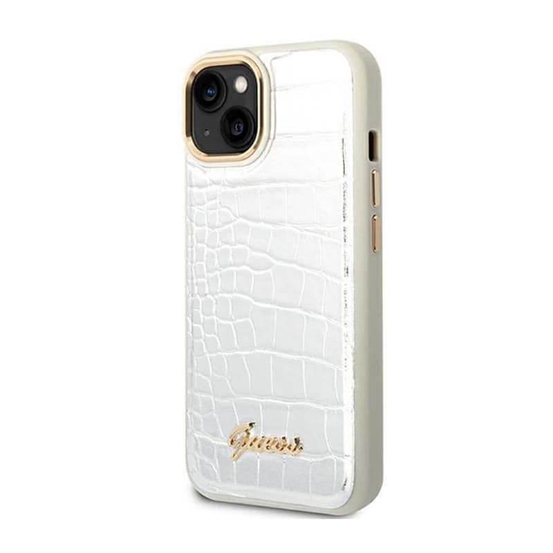 Guess Croco Collection - Case for iPhone 14 Plus (Silver) 2