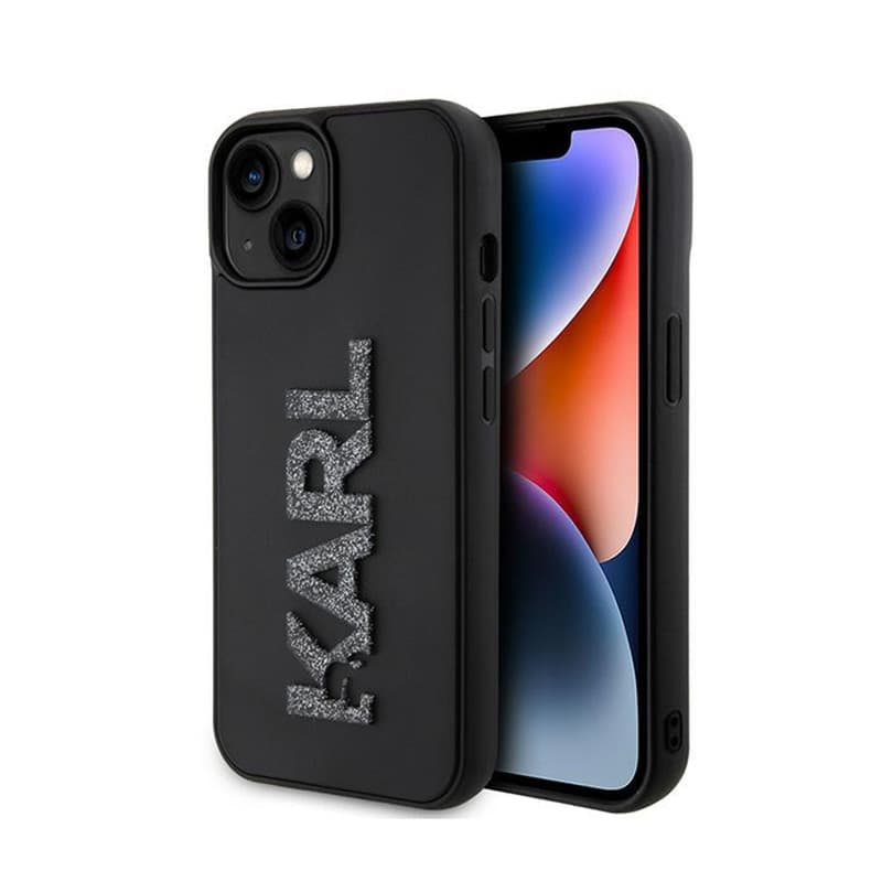 Karl Lagerfeld 3D Rubber Glitter Logo - Case for iPhone 15 (Black) 1