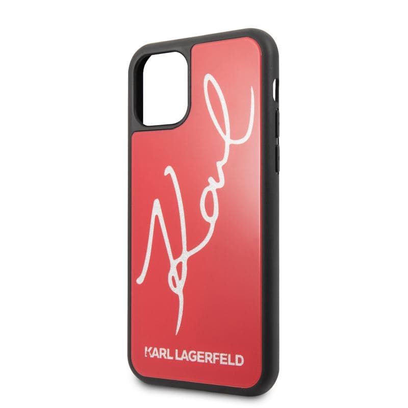 Karl Lagerfeld Double Layers Tempered Glass Signature Glitter Case for iPhone 11 Pro (Red) 3