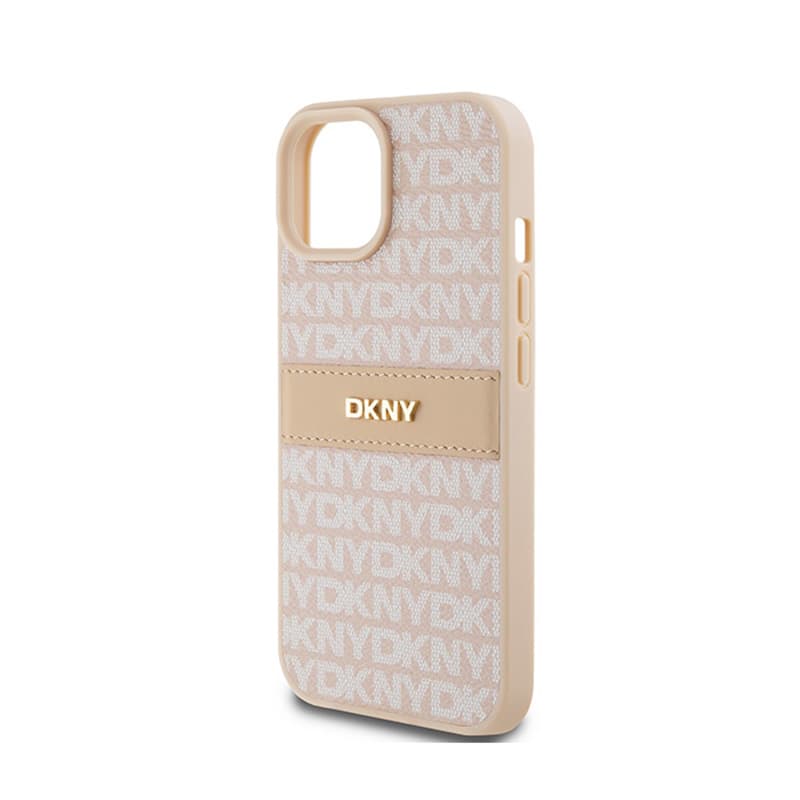 DKNY Leather Mono Stripe & Metal Logo - Case for iPhone 15 / 14 / 13 (pink) 6