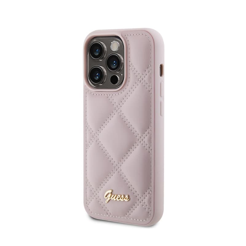 Guess Quilted Metal Logo - Case for iPhone 15 Pro (Pink) 2
