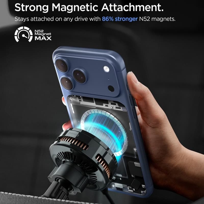 Spigen Essential EV25MFAQ - Magnetic Car Vent Mount with 25W Wireless Charging MagSafe Qi2.2 (Black) 5