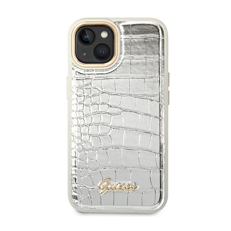 Guess Croco Collection - Case for iPhone 14 Plus (Silver) 3
