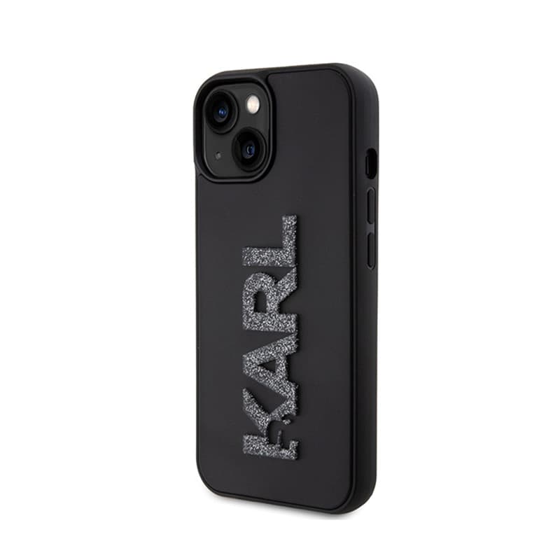 Karl Lagerfeld 3D Rubber Glitter Logo - Case for iPhone 15 (Black) 2