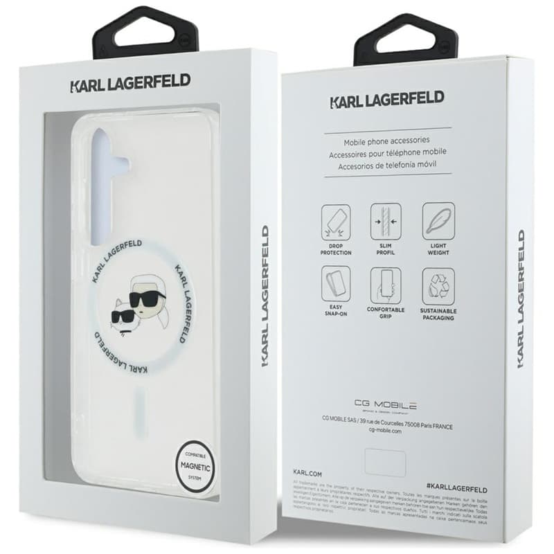 Karl Lagerfeld Button Karl & Choupette Heads Printed Logo MagSafe - Case for Samsung Galaxy S25 (White) 8