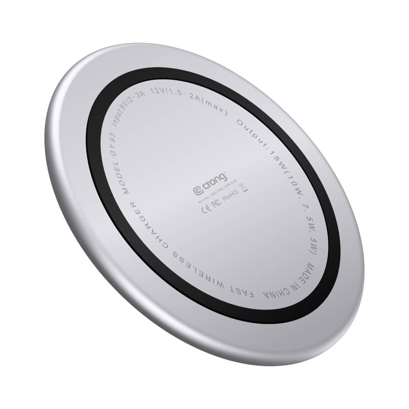 Crong PowerSpot Fast Wireless Charger – Aluminum 15W USB-C Qi Wireless Charger with Tempered Glass Coating (Silver White) 2
