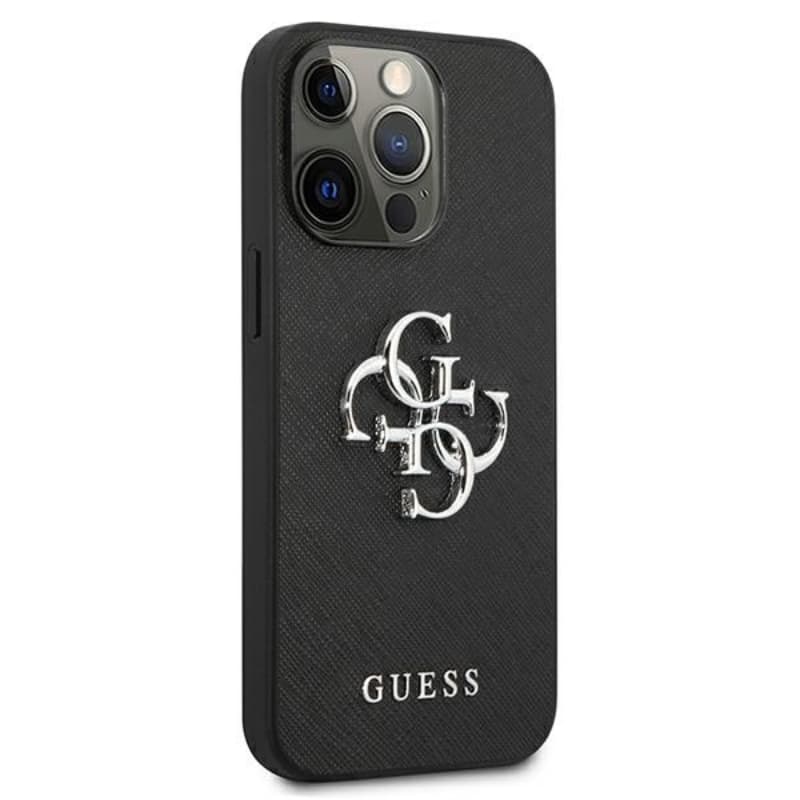 Guess Saffiano 4G Big Silver Logo - Case for iPhone 13 Pro (Black) 4