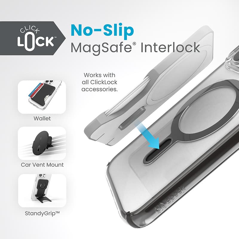 Speck Presidio Perfect-Clear ClickLock & Magsafe - iPhone 15 Pro Max Case (Clear / Frosted Black / Slate Gray) 2