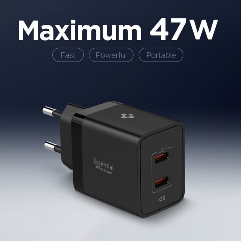 Spigen Essential EE472EU GaN Pro - 2x USB-C 47W Wall Charger (Black) 4