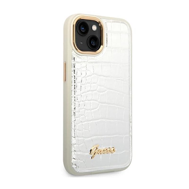 Guess Croco Collection - Case for iPhone 14 Plus (Silver) 4