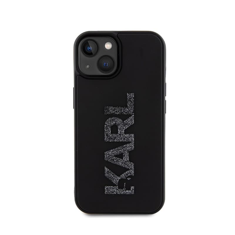 Karl Lagerfeld 3D Rubber Glitter Logo - Case for iPhone 15 (Black) 3