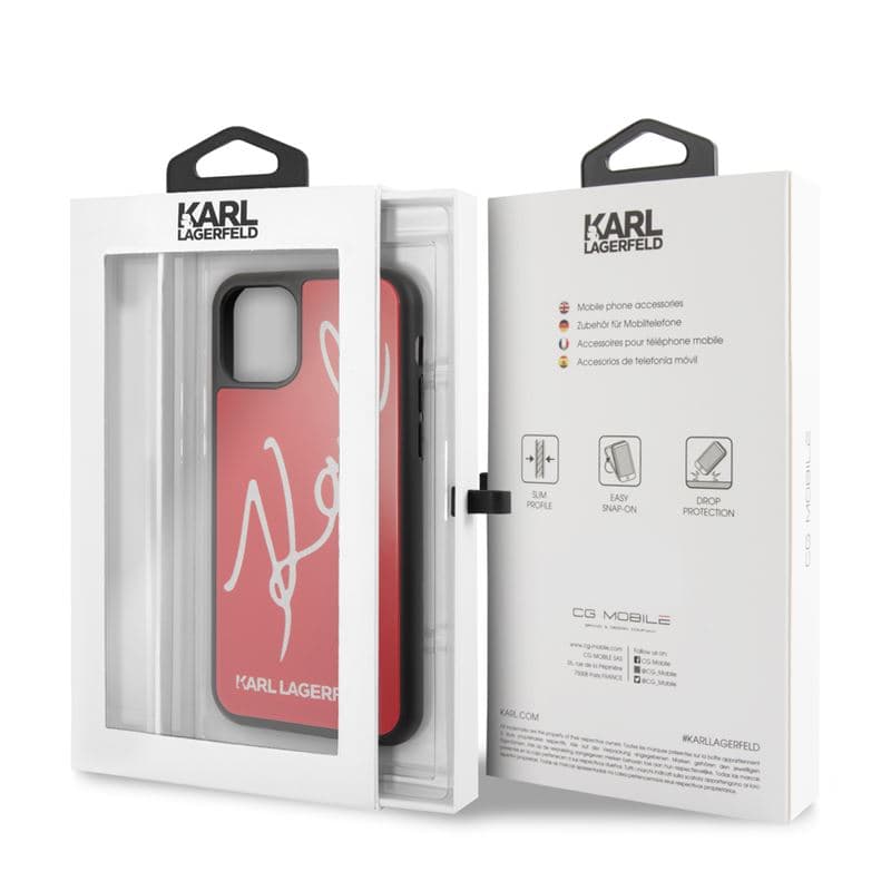 Karl Lagerfeld Double Layers Tempered Glass Signature Glitter Case for iPhone 11 Pro (Red) 5