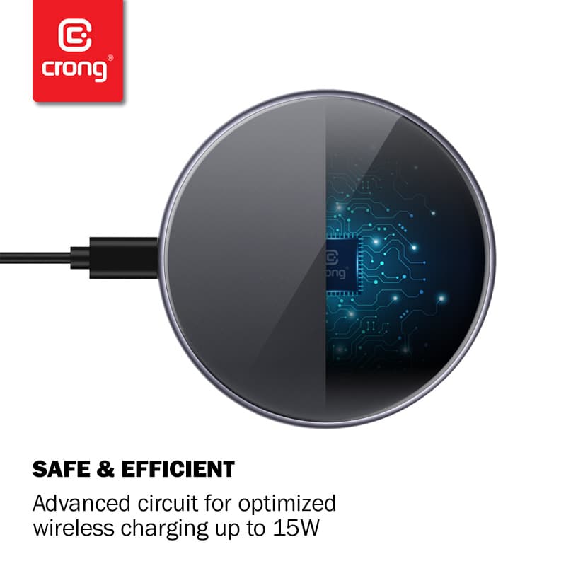 Crong PowerSpot Fast Wireless Charger – Aluminum 15W USB-C Qi Wireless Charger with Tempered Glass Coating (Silver White) 5