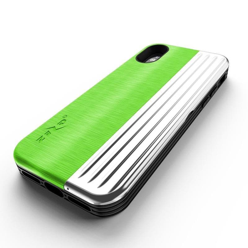 Zizo Retro Series - Wallet Back with Magnetic Closure and Built-In Kickstand for iPhone Xs /X (Neon Green/Silver) 2
