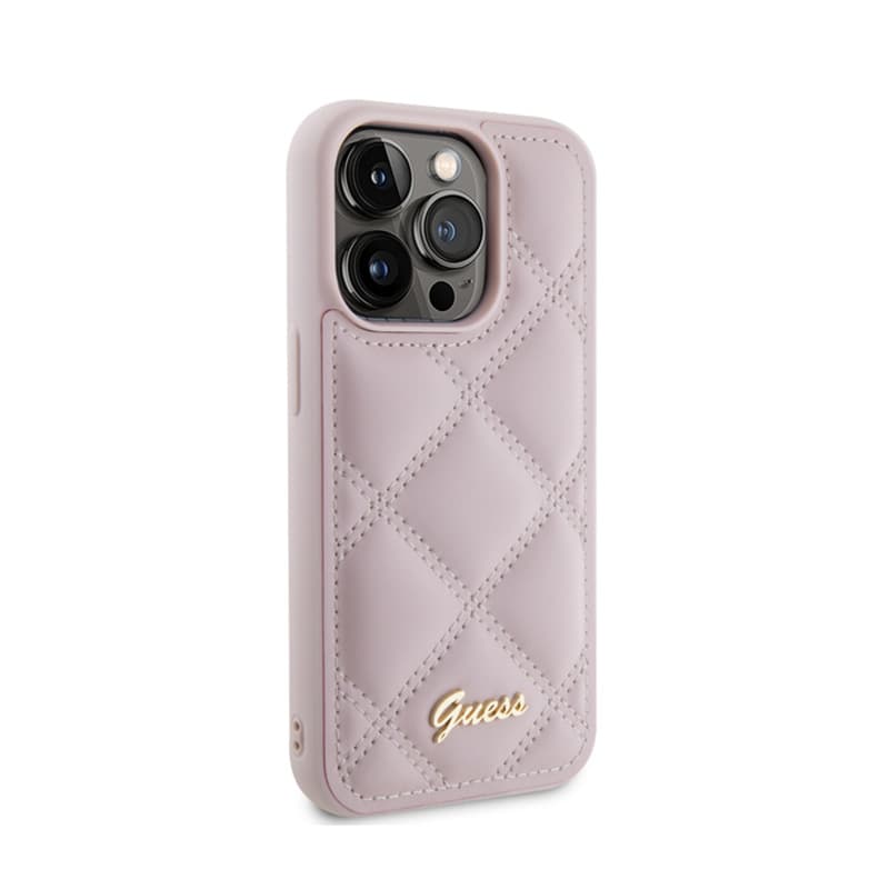 Guess Quilted Metal Logo - Case for iPhone 15 Pro (Pink) 4