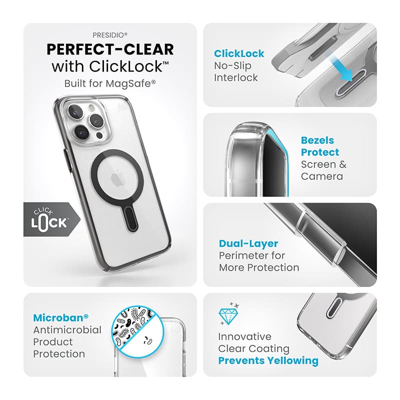 Speck Presidio Perfect-Clear ClickLock & Magsafe - iPhone 15 Pro Max Case (Clear / Frosted Black / Slate Gray) 4