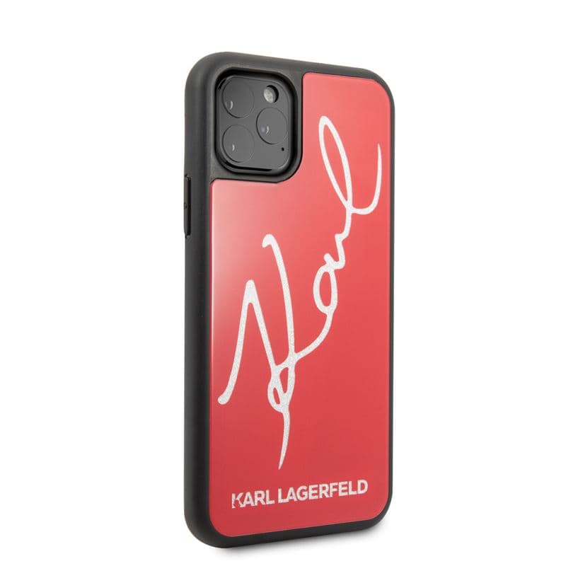 Karl Lagerfeld Double Layers Tempered Glass Signature Glitter Case for iPhone 11 Pro (Red) 6