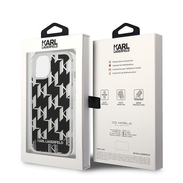 Karl Lagerfeld Monogram Liquid Glitter - Case for iPhone 14 (Black) 8