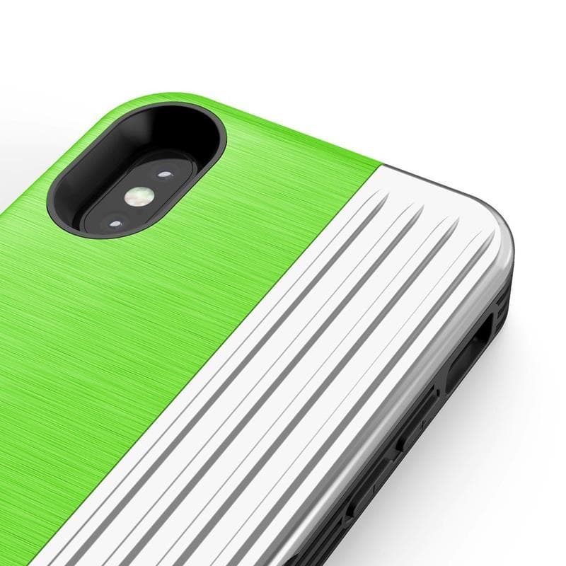 Zizo Retro Series - Wallet Back with Magnetic Closure and Built-In Kickstand for iPhone Xs /X (Neon Green/Silver) 3