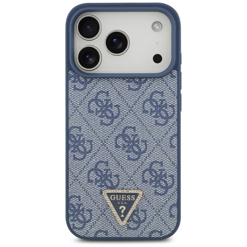 Guess Leather 4G Triangle Strass MagSafe - Case iPhone 17 Pro (Blue) 3