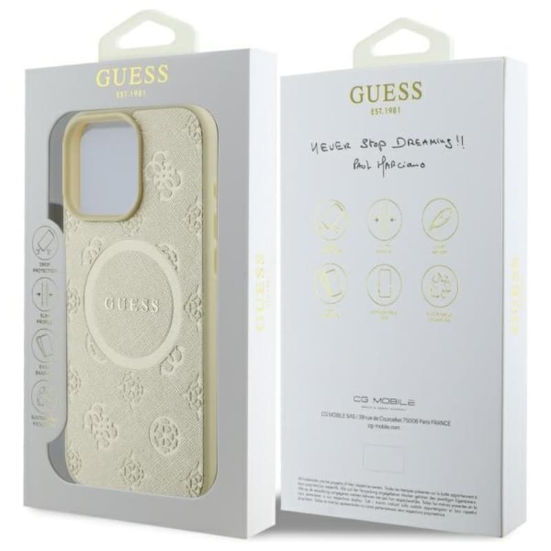 Guess Saffiano Peony Classic Logo MagSafe - Case for iPhone 16 Pro Max (gold) 8