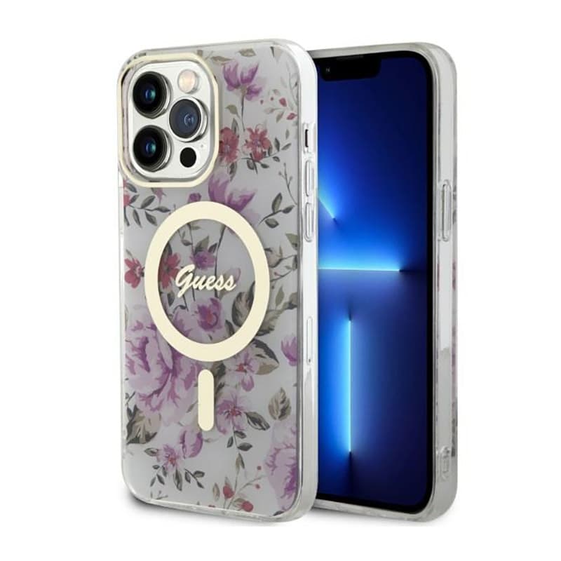Guess Flower MagSafe - Case for iPhone 14 Pro (Transparent) 1