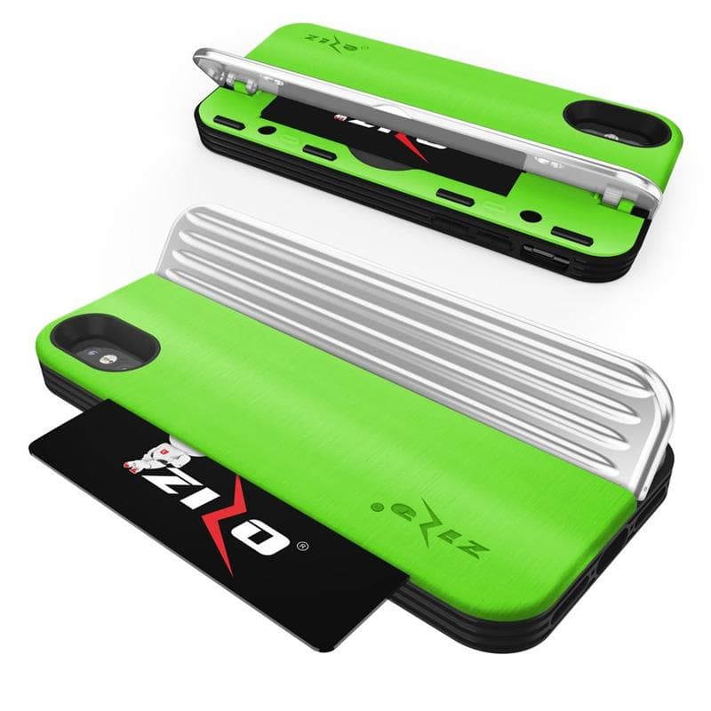 Zizo Retro Series - Wallet Back with Magnetic Closure and Built-In Kickstand for iPhone Xs /X (Neon Green/Silver) 4