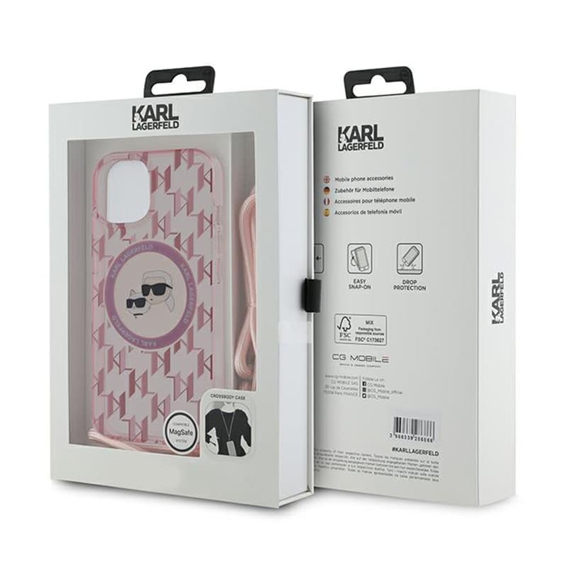 Karl Lagerfeld IML Crossbody Monogram Karl & Choupette Head MagSafe - Case for iPhone 15 / 14 / 13 (Pink) 7