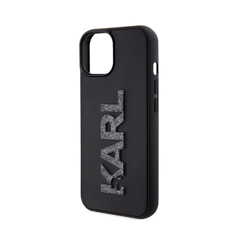 Karl Lagerfeld 3D Rubber Glitter Logo - Case for iPhone 15 (Black) 6
