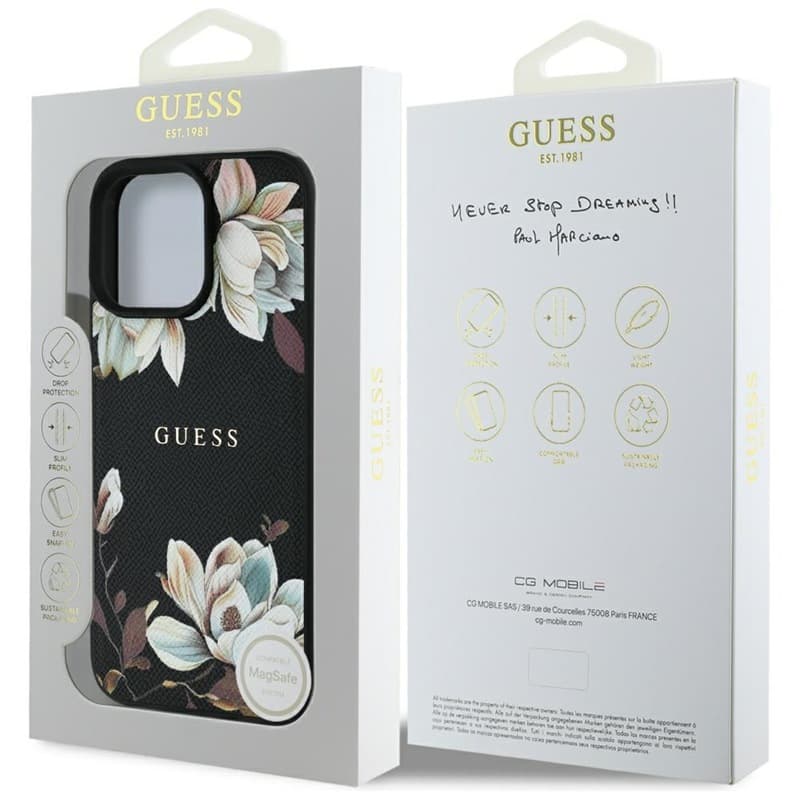 Guess Grained Printed Flower Pattern MagSafe - Case for iPhone 16 Pro (black) 8