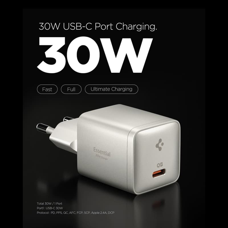 Spigen Essential EE301EU GaN - USB-C PD PPS 30W Wall Charger (Natural Titanium) 2