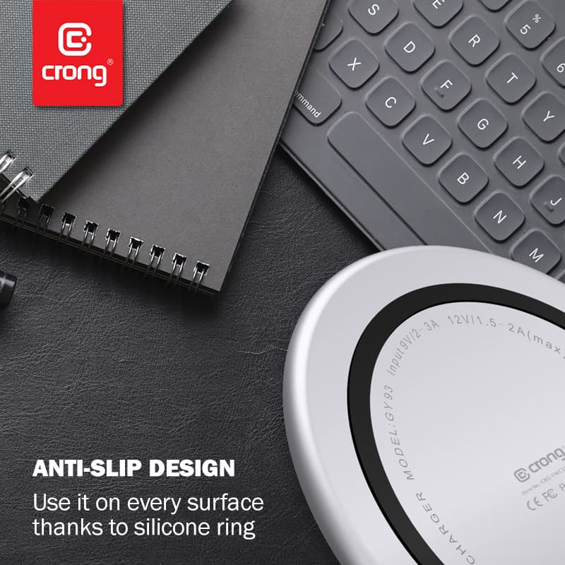 Crong PowerSpot Fast Wireless Charger – Aluminum 15W USB-C Qi Wireless Charger with Tempered Glass Coating (Silver White) 8