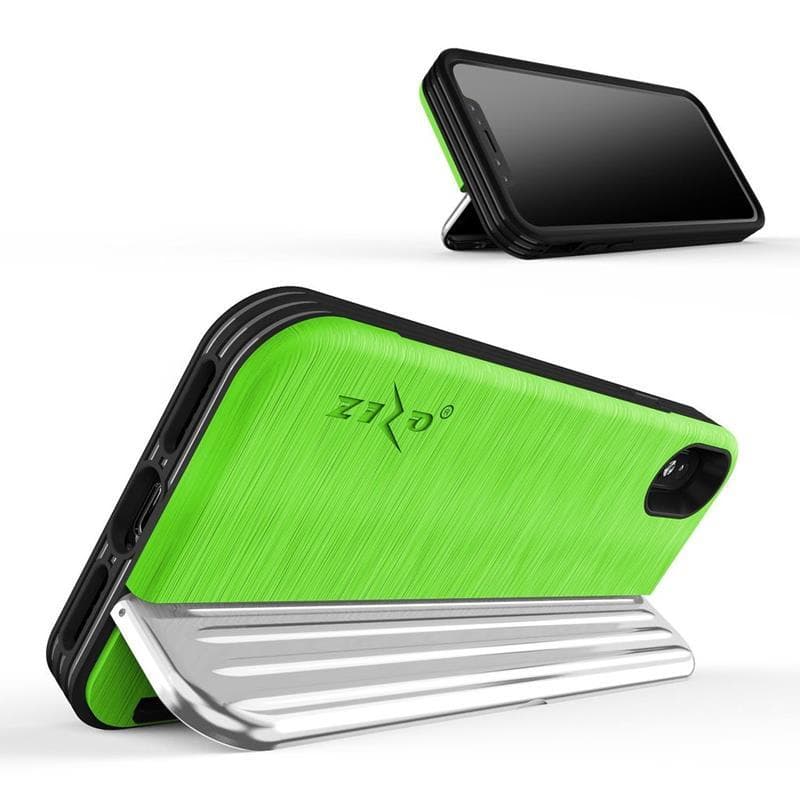 Zizo Retro Series - Wallet Back with Magnetic Closure and Built-In Kickstand for iPhone Xs /X (Neon Green/Silver) 5