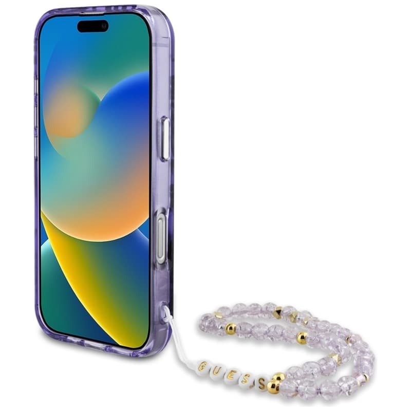 Guess Palm Trees Triangle Pearl Strap MagSafe - Case for iPhone 16 Pro (purple) 4